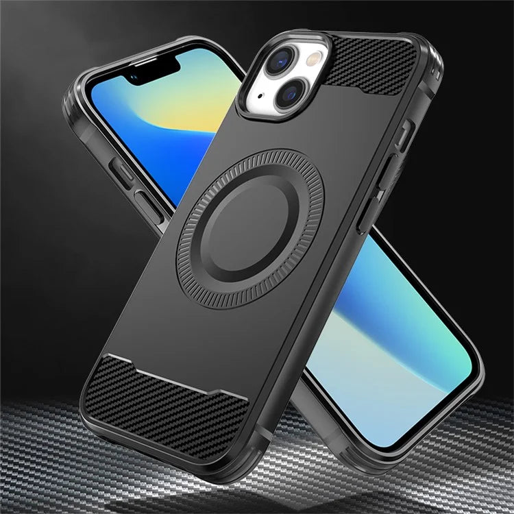 For iPhone 13 Case Carbon Fiber Texture TPU Phone Case Compatible with MagSafe