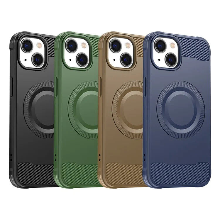 For iPhone 13 Case Carbon Fiber Texture TPU Phone Case Compatible with MagSafe
