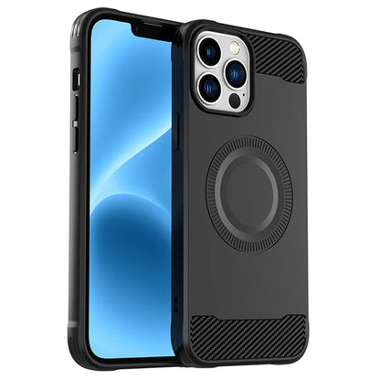 For iPhone 12 Pro Magnetic Case Carbon Fiber Texture TPU Phone Case