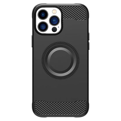 For iPhone 12 Pro Magnetic Case Carbon Fiber Texture TPU Phone Case