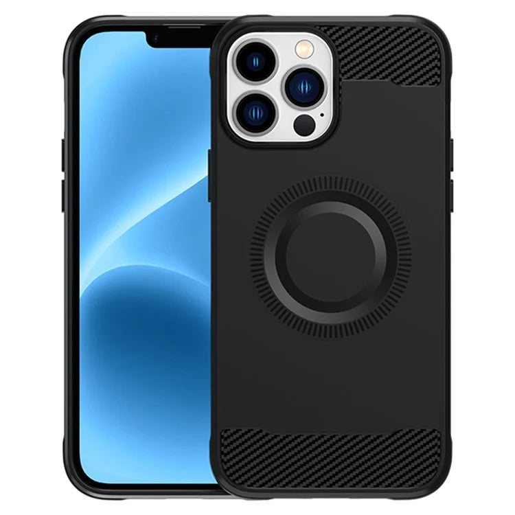 For iPhone 12 Pro Magnetic Case Carbon Fiber Texture TPU Phone Case