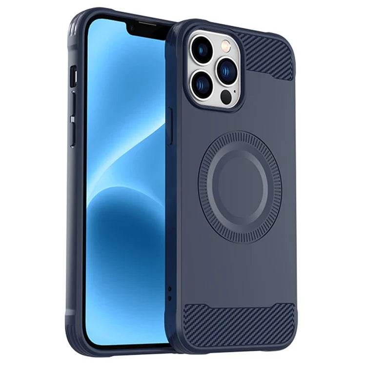 For iPhone 12 Pro Magnetic Case Carbon Fiber Texture TPU Phone Case