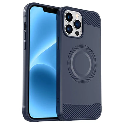For iPhone 12 Pro Magnetic Case Carbon Fiber Texture TPU Phone Case
