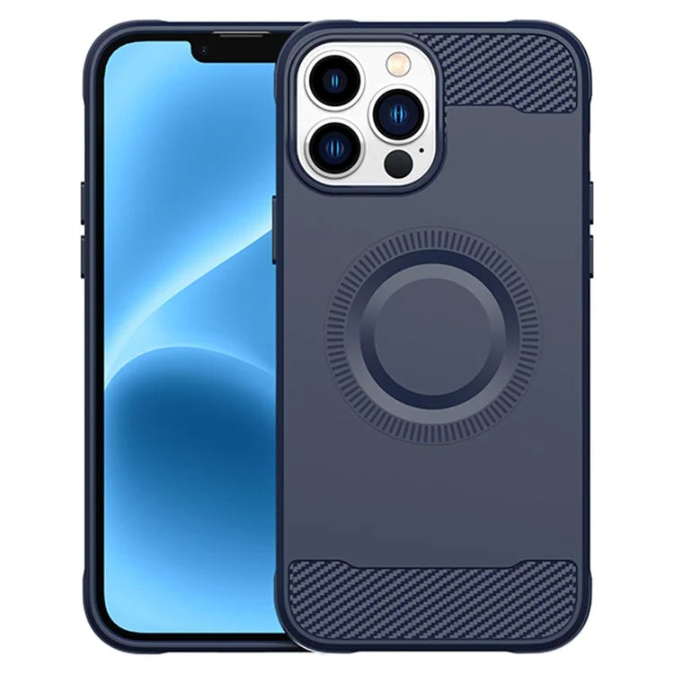 For iPhone 12 Pro Magnetic Case Carbon Fiber Texture TPU Phone Case