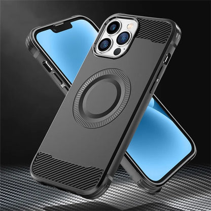 For iPhone 12 Pro Magnetic Case Carbon Fiber Texture TPU Phone Case