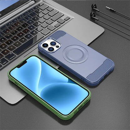 For iPhone 12 Pro Magnetic Case Carbon Fiber Texture TPU Phone Case