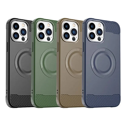For iPhone 12 Pro Magnetic Case Carbon Fiber Texture TPU Phone Case