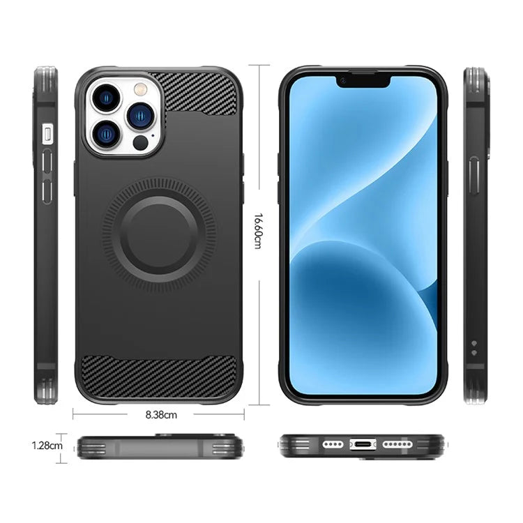 For iPhone 12 Pro Magnetic Case Carbon Fiber Texture TPU Phone Case