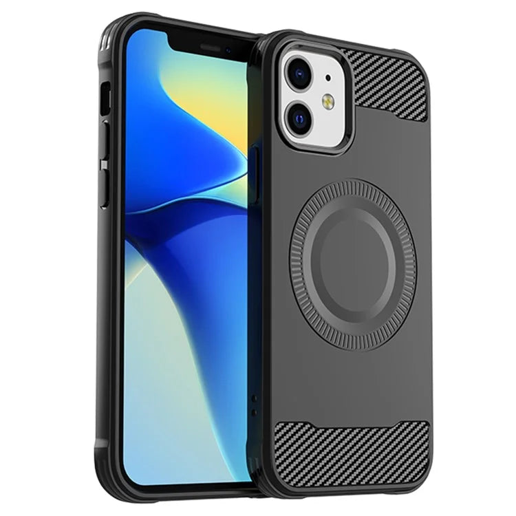 For iPhone 12 TPU Case Carbon Fiber Texture Phone Case Compatible with MagSafe