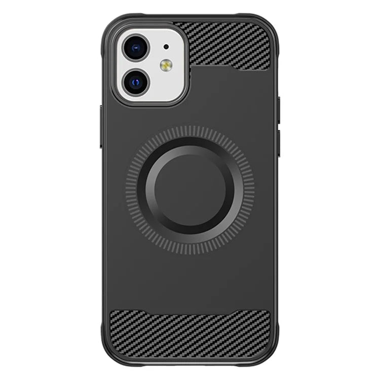 For iPhone 12 TPU Case Carbon Fiber Texture Phone Case Compatible with MagSafe