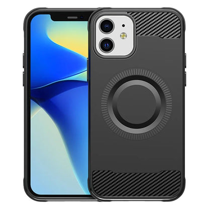 For iPhone 12 TPU Case Carbon Fiber Texture Phone Case Compatible with MagSafe