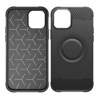For iPhone 12 TPU Case Carbon Fiber Texture Phone Case Compatible with MagSafe