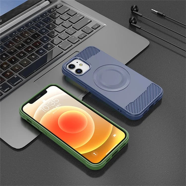 For iPhone 12 TPU Case Carbon Fiber Texture Phone Case Compatible with MagSafe
