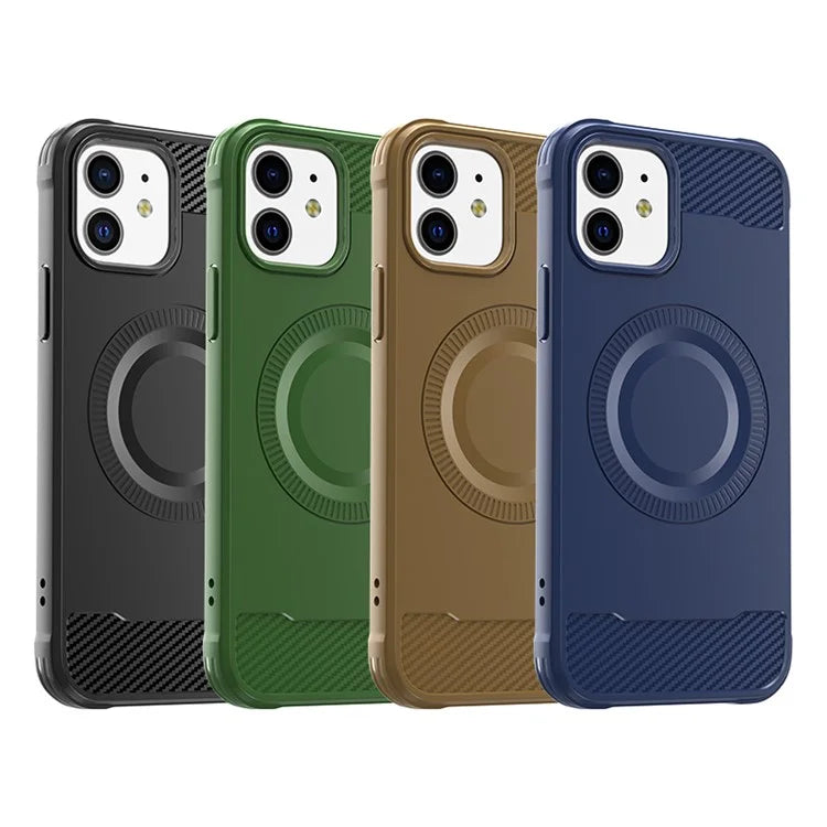 For iPhone 12 TPU Case Carbon Fiber Texture Phone Case Compatible with MagSafe