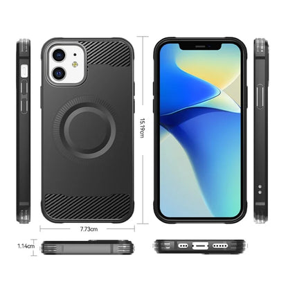 For iPhone 12 TPU Case Carbon Fiber Texture Phone Case Compatible with MagSafe