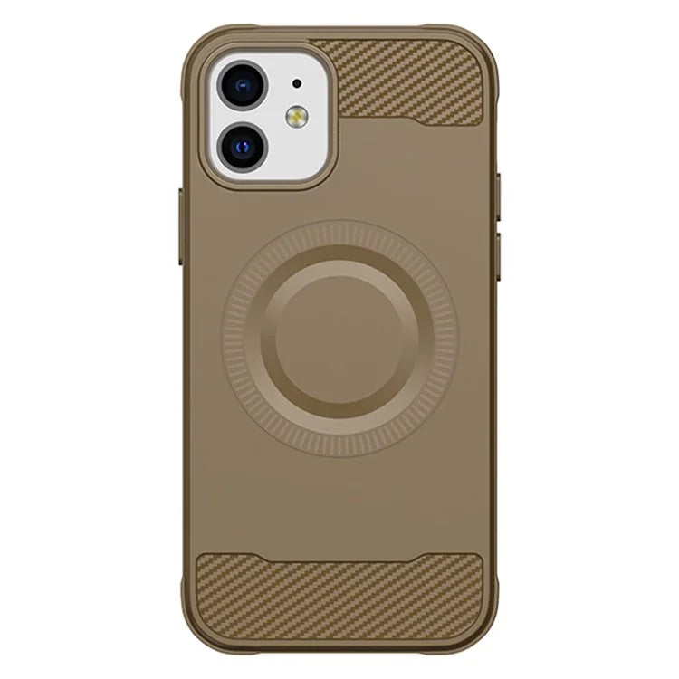For iPhone 12 TPU Case Carbon Fiber Texture Phone Case Compatible with MagSafe