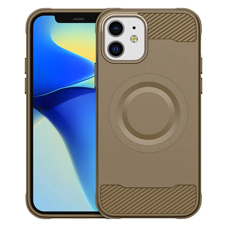 For iPhone 12 TPU Case Carbon Fiber Texture Phone Case Compatible with MagSafe