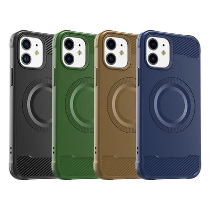For iPhone 12 TPU Case Carbon Fiber Texture Phone Case Compatible with MagSafe