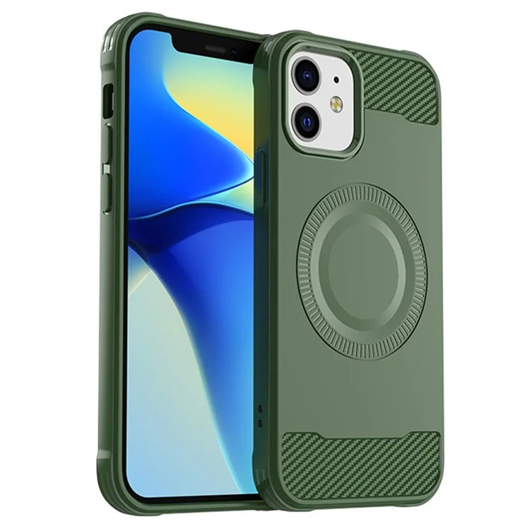 For iPhone 12 TPU Case Carbon Fiber Texture Phone Case Compatible with MagSafe
