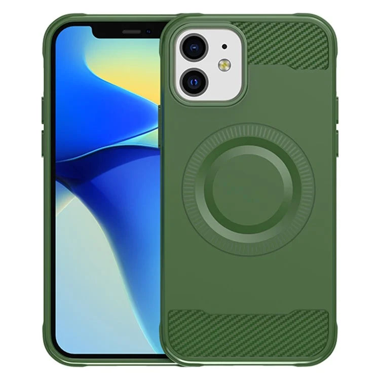 For iPhone 12 TPU Case Carbon Fiber Texture Phone Case Compatible with MagSafe