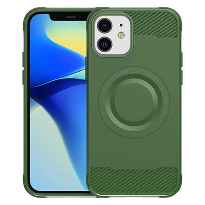 For iPhone 12 TPU Case Carbon Fiber Texture Phone Case Compatible with MagSafe