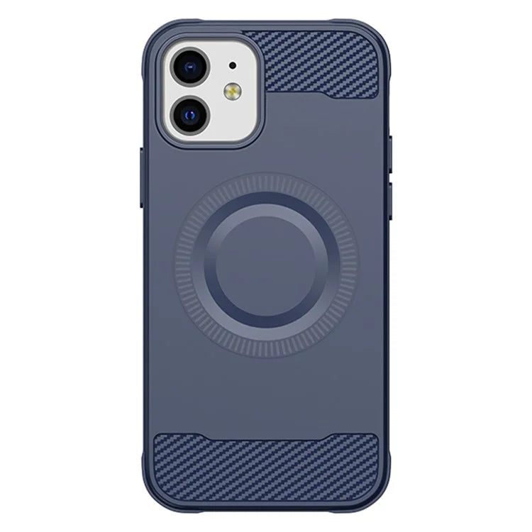 For iPhone 12 TPU Case Carbon Fiber Texture Phone Case Compatible with MagSafe