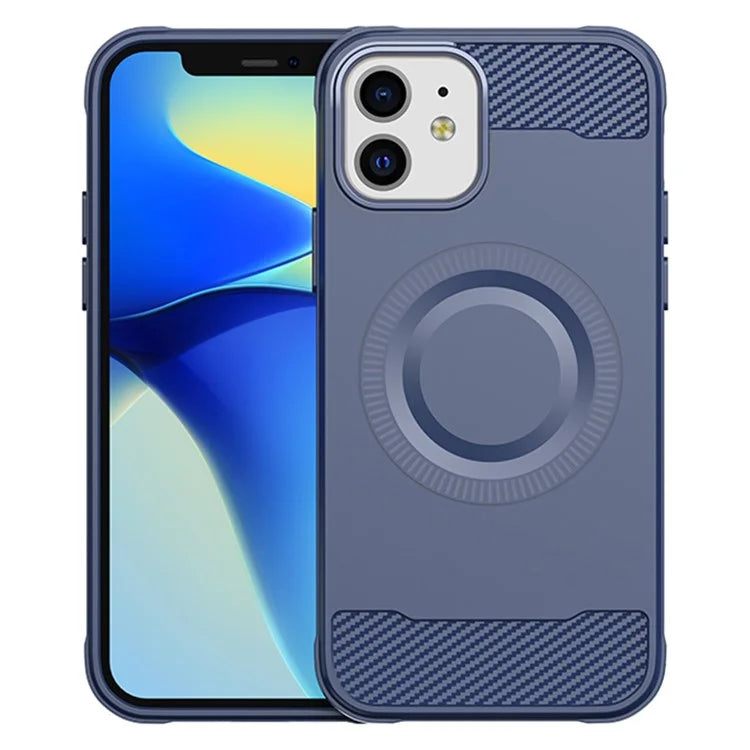 For iPhone 12 TPU Case Carbon Fiber Texture Phone Case Compatible with MagSafe