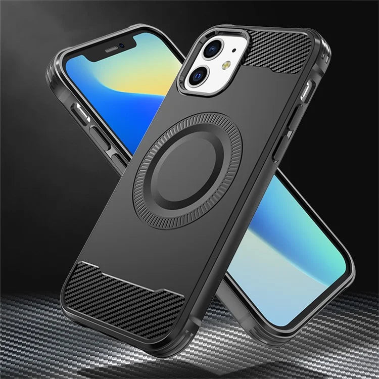 For iPhone 12 TPU Case Carbon Fiber Texture Phone Case Compatible with MagSafe