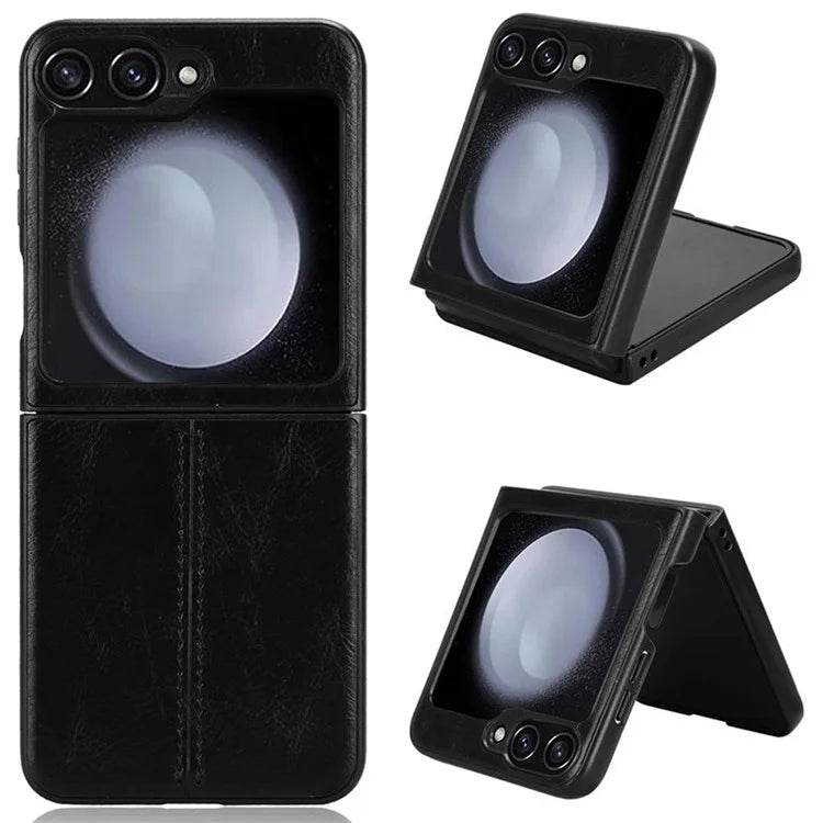For Samsung Galaxy Z Flip6 5G Case Stitching Lines Cowhide Texture Leather Back Phone Cover