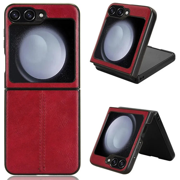 For Samsung Galaxy Z Flip6 5G Case Stitching Lines Cowhide Texture Leather Back Phone Cover