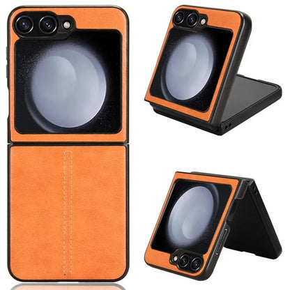 For Samsung Galaxy Z Flip6 5G Case Stitching Lines Cowhide Texture Leather Back Phone Cover
