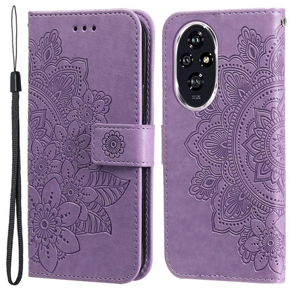For Honor 200 5G Case PU Leather Flower Phone Cover with Hand Strap