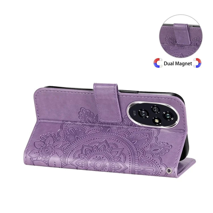 For Honor 200 5G Case PU Leather Flower Phone Cover with Hand Strap