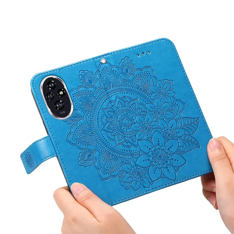 For Honor 200 5G Case PU Leather Flower Phone Cover with Hand Strap