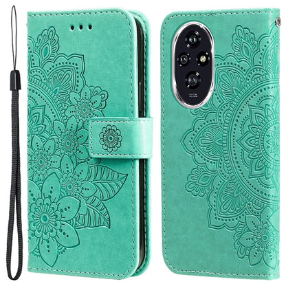 For Honor 200 5G Case PU Leather Flower Phone Cover with Hand Strap