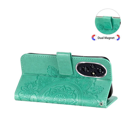 For Honor 200 5G Case PU Leather Flower Phone Cover with Hand Strap