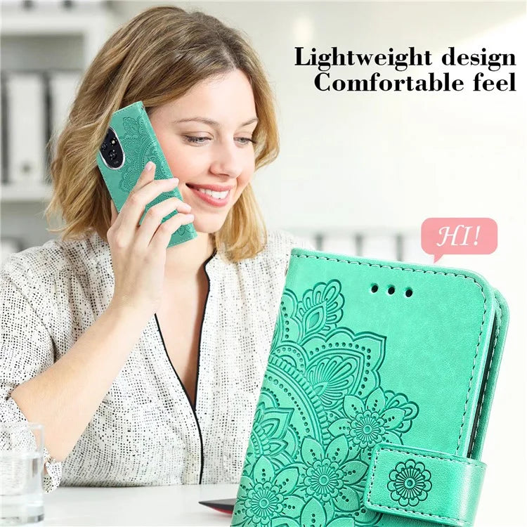 For Honor 200 5G Case PU Leather Flower Phone Cover with Hand Strap