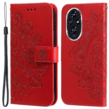 For Honor 200 5G Case PU Leather Flower Phone Cover with Hand Strap