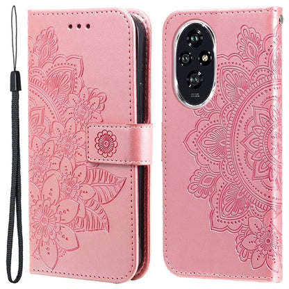 For Honor 200 5G Case PU Leather Flower Phone Cover with Hand Strap