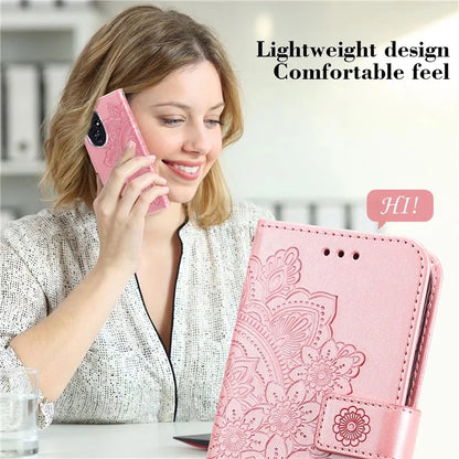 For Honor 200 5G Case PU Leather Flower Phone Cover with Hand Strap