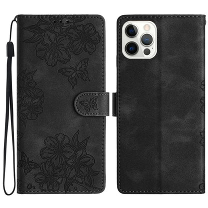 For iPhone 16 Pro Max Case Butterfly Flower PU Leather Flip Protective Phone Cover