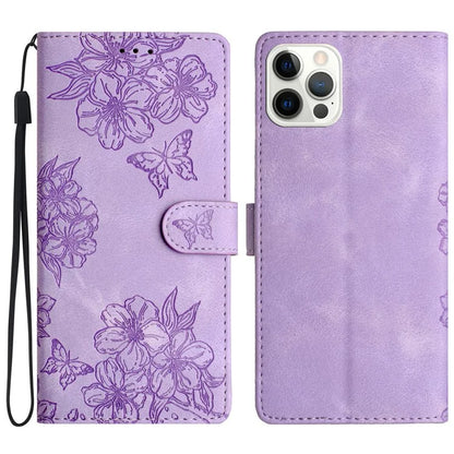 For iPhone 16 Pro Max Case Butterfly Flower PU Leather Flip Protective Phone Cover