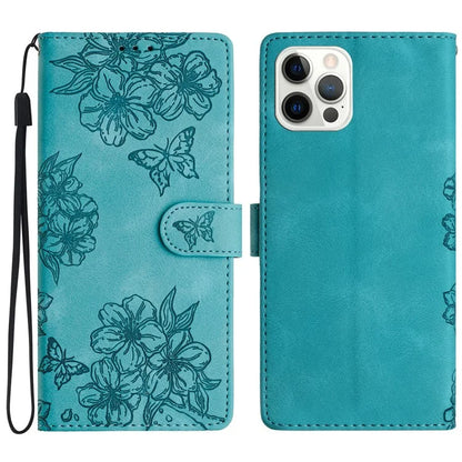 For iPhone 16 Pro Max Case Butterfly Flower PU Leather Flip Protective Phone Cover