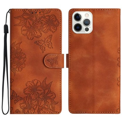 For iPhone 16 Pro Max Case Butterfly Flower PU Leather Flip Protective Phone Cover