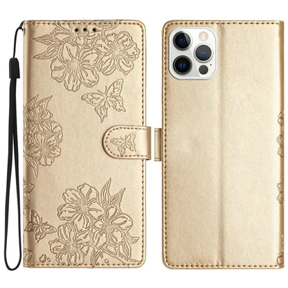 For iPhone 16 Pro Max Case Wallet PU Leather Phone Cover Butterfly Flower Pattern