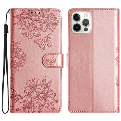 For iPhone 16 Pro Max Case Wallet PU Leather Phone Cover Butterfly Flower Pattern