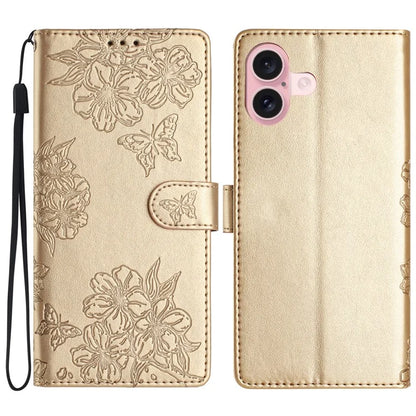 For iPhone 16 Plus Wallet Case Butterfly Flower PU Leather Flip Protective Phone Cover