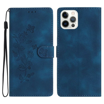 For iPhone 16 Pro Max Leather Wallet Case Imprinted Flower Flip Protective Phone Cover