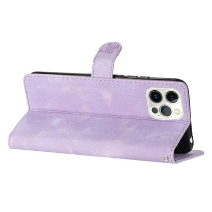 For iPhone 16 Pro Max Leather Wallet Case Imprinted Flower Flip Protective Phone Cover