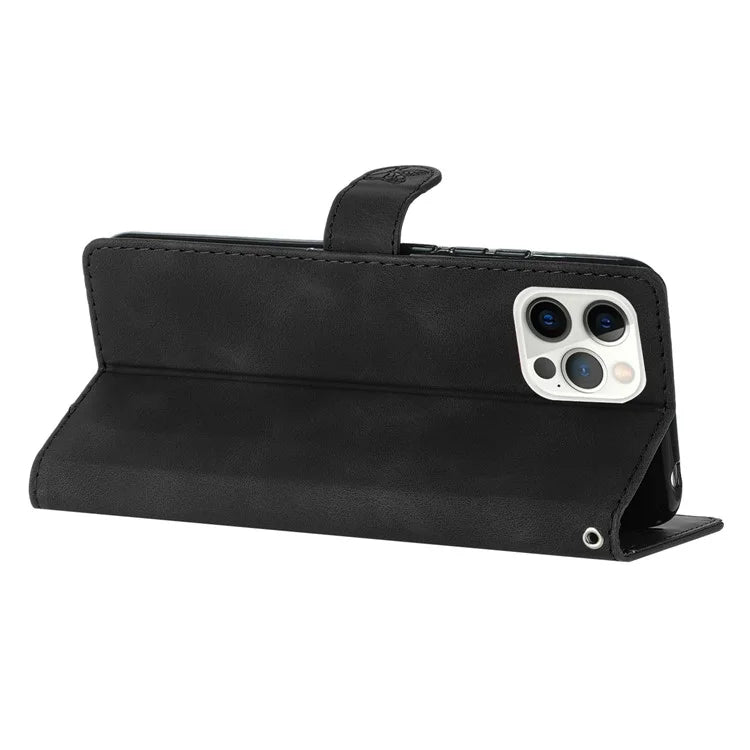 For iPhone 16 Pro Max Leather Wallet Case Imprinted Flower Flip Protective Phone Cover